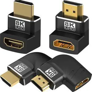 Vszerda 4 Pack 8K HDMI 2.1 Male to Female Adapter Connector Up Down Left Right Angle 90 270 Degree Gold Plated Support 8K@60Hz,4K@120Hz,HDR,eARC for PC Laptop HDTV Switch PS4 PS5