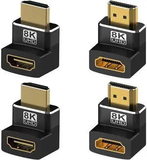 Vszerda 4 Pack 8K HDMI 2.1 Male to Female Adapter Right Angle Connector Up Down Angle 90 270 Degree Gold Plated Support 8K@60Hz,4K@120Hz,HDR,eARC for HDMI Cable PC Laptop HDTV Switch PS4 PS5 Xbox