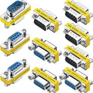 Vszerda 10-Pack 9Pin RS232 Serial Cable DB9 Male to Male/Female to Female Mini Gender Changer Adapter Coupler Connector