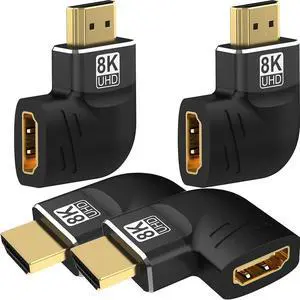 Vszerda 4 Pack 8K HDMI 2.1 Male to Female Adapter Connector Left Right Angle 90 270 Degree Gold Plated Support 8K@60Hz,4K@120Hz,HDR,eARC for PC Laptop HDTV Switch PS4 PS5