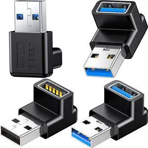 Vszerda 4 Pack 10Gbps USB 3.1 Male to Female Adapter Right Angle Up and Down Angle 90 Degree USB 3.0 A Connector Support 3A Fast Charging for Computer, PC, Desktop, Laptop, USB Hub, USB Charger