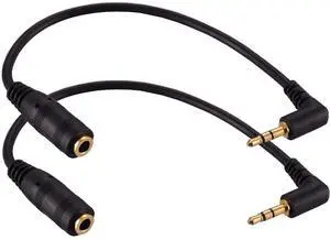 Vszerda 2 Pack Gold Plated 2.5mm Male to 1/8 inch 3.5mm Female Stereo Audio Jack Adapter Cable 90 Degree Right Angle Connector 6 inch Cord for Radios,Headphones,Recorder,Camera