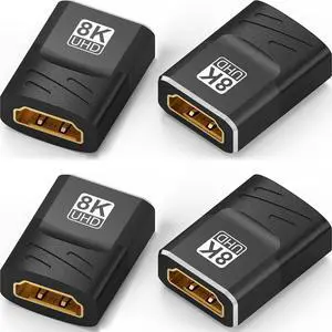 Vszerda 4-Pack 8K HDMI 2.1 Female to Female Adapter, HDMI Cable Extension Connector Coupler Support 8K@60Hz,4K@120Hz,HDR,eARC for HDMI Cable Extension, HDTV, Laptop, PC, Monitor, PS5