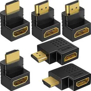 Vszerda 6 Pack HDMI 2.0 Male to Female Angled Adapter Left Right Up Down 90 270 Degree Right Angle HDMI Cable Connector Gold Plated 3D 4K Supported