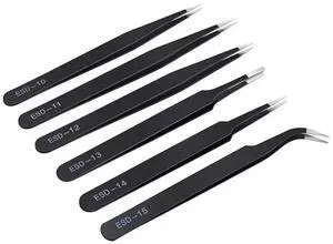 Vszerda 6PCS Precision Tweezers Set, Upgraded Anti-Static Stainless Steel Curved of Tweezers, for Electronics, Laboratory Work, Jewelry-Making, Craft, Soldering, etc, by kaverme.