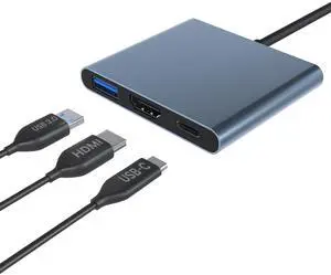 Vszerda HDMI Type C HUB Adapter - USB C to HDMI Adapter - USB 3.1/3.0 Charging Port Converter Compatible with MacBook Pro Samsung Galaxy S25/S24/S23/S22/S21 Note 20/10/9 Series - Grey Aluminium