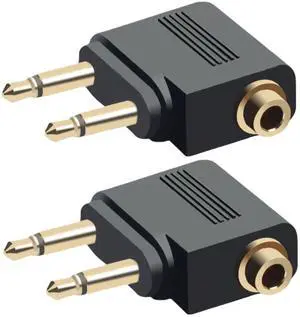 Vszerda 2-Pack Airplane Headphone Adapter, Dual 3.5mm Male to 3.5mm Female Gold Plated Flight Audio Converter for Airline Entertainment Systems