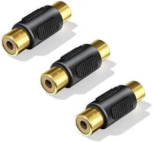 Vszerda 3-Pack Gold Plated RCA Female to Female Coupler, Audio Video Connector for Phono, Speaker, RCA Cables & Amplifiers