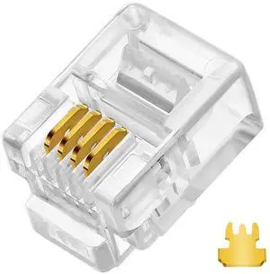 Vszerda 20PCS RJ11 connectors, 6P4C Telephone Connector Modular Plugs(with 3-pronged Contacts) for Solid or Stranded Phone Line Cord Conductors