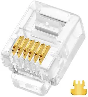 Vszerda 20PCS RJ12 Connector, 6P6C Modular Telephone Connector Plugs(with 3-pronged Contacts) for Solid or Stranded Phone Line Cord Conductors