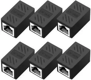 Vszerda RJ45 Cat6 Coupler Ethernet Extender Connector, 6 Pack in Line Coupler for cat7 cat6 cat5e cat5 Ethernet Cable Extender Female to Female (Black)