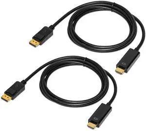 Vszerda 4K Displayport to HDMI Cable 6 Feet 2-Pack, Display Port (DP) to HDMI Adapter Male to Male Cord Converter for PC to HDTV, Monitor, Projector