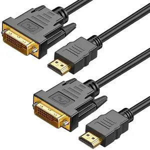Vszerda HDMI A to DVI Adapter Cable 6ft, 2 Pack Bi-Directional 1080P HDMI to DVI-D Cable Male to Male, High-Speed Gold-Plated for Raspberry Pi, Roku, X-Box One, PS3/4/5, Graphics Card