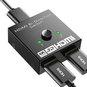 Vszerda HDMI Switch Splitter 4K@60hz, Aluminum Bidirectional HDMI Switcher 2 in 1 Out, HDMI Splitter 1 in 2 Out Supports 3D HDR for Xbox PS5/4/3 Blu-Ray Player Fire Stick Roku HDTV