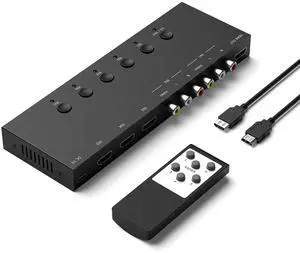 Vszerda 2 AV to HDMI Converter + 3 HDMI2.0 Switcher(2 in 1) 2 Way RCA Composite to HDMI Adapter Support 4:3/16:9 Switching for N64 NGC WII Xbox PS2/3/4/5 DVD Xbox Series/ONE Switch/OLED