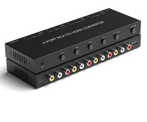 4 Port RCA to HDMI Converter 1080P/720P RCA Composite CVBS AV Switch to HDMI Converter Adapter Support 4:3/16:9 Switch, for Sega Xbox PS1 PS2 PS3 N64 NGC SNES WII VHS VCR Camera DVD(With Remote