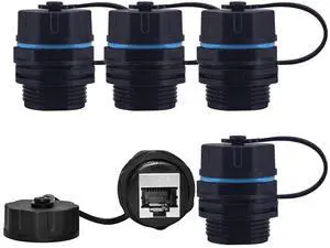 Vszerda Panel Mounting Waterproof RJ45 Coupler, Shielded Pure Copper Ethernet Coupler Waterproof Outdoor LAN Cable Connector for Cat5/Cat6/Cat6A/Cat7 Ethernet Cable (5 PCS Female with Dust Cap)