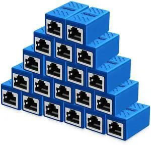 Vszerda RJ45 Coupler in Line Coupler for Cat8/Cat7/Cat6/Cat6a/Cat5e/Cat5 Ethernet Cable Extender Adapter Female to Female (20 PCS Blue)