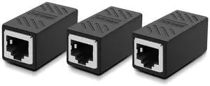 Vszerda 3 PCS Gigabit RJ45 Coupler, Ethernet Extender Connector in Line Coupler for Cat8/Cat7/Cat6/Cat5e/Cat5 Ethernet Cable Extender Adapter Female to Female (Black)