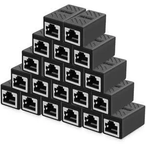 Vszerda RJ45 Inline Coupler Ethernet Extender Cat7 Cat6 Cat5e Ethernet Coupler Female to Female(RJ45 Coupler Black 20 Pack)