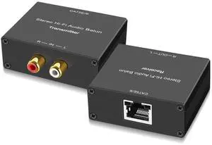Vszerda Stereo Hi-Fi Audio Balun, Analog Audio Extender, Stereo RCA to Stereo RCA Audio Over Cat5e/Cat 6 Extender
