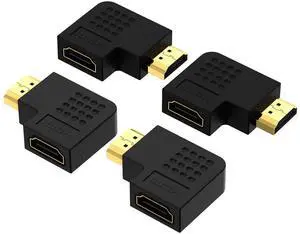 Vszerda HDMI 90 and 270 Degree Adapter 4-Pack, HDMI Right Angle Male to Female Vertical Flat Adapter L Shape Extender 3D 4K HDR Supported
