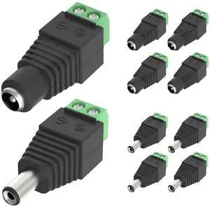 Vszerda 12V DC Power Connector, 5.5mm x 2.1mm DC Power Plug, 5 Pcs Male and 5 Pcs Female DC Connectors for LED Strip, CCTV Security Camera, Outdoor Camera