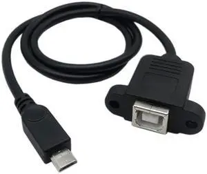 Vszerda 50cm Micro USB 5pin Male to USB Type B 2.0 Female Extension Panel Mount Data and Charge Cable with Screws Holes Vszerda 50cm Micro USB 5pin Male to USB Type B 2.0 Female Extension Panel Mount Data and Charge Cable with Screws Holes