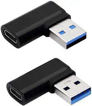 Vszerda 90 Degree USB C to USB A Adapter, Right Angle & Left Angle USB A 3.0 Male to USB Type C 3.1 Female Connector for Laptops, Wall Chargers, Power Banks(2-Pack)