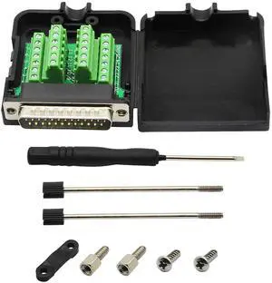 Vszerda DB25 Breakout Board, DB25 Male D-SUB Connector to DB25 Screw Solderless Wiring Terminal Module Breakout PCB Board Kits with Plastic Case (M Black)