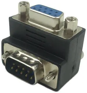 Vszerda 90 Degree DB9 9 Pin RS 232 Male to Female Serial Gender Changer Extension Cable Converter Adapter Coupler