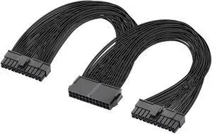 Vszerda PSU Power Supply 24-pin ATX Motherboard Splitter Cable,24pin(20+4) for Dual ATX Motherboard Extension Cable PSU Female to Male Y Adapter Cord -1Ft/32CM