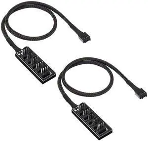 Vszerda 4 Pin PWM Fan Hub Splitter Power Supply Cable 1 to 5 Way PC CPU Cooling Case Fan Power Extension Cable for ATX Computer Case 4-Pin & 3-Pin Cooling Fans(14.8inch)(2-Pack)