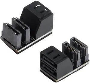 Vszerda 90 Degree Duale SATA 7PIN Male to Dual Female Connetcor for Low Profile Motherboard Desktops Computer SSD HDD(2-Pack)