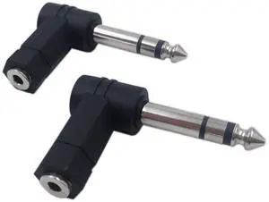 Vszerda Right Angle 1/4 Male to 1/8 Female Adapter, 90 Degree 6.35mm 3 Pole Male to 3.5mm Female Stereo TRS Headphone Audio Converter Connector(2-Pack)