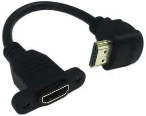 Vszerda 15cm 6inch High Speed HDMI 2.0 Up Angle HDMI 2.0 Male to Female Extension Cable with Screw Hole Panel Mount Support 4K 60Hz Resolution for Blu Ray Player, 3D TV, Roku, Xbox360 (Black) (U)