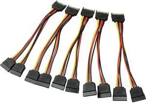 Vszerda SATA Power Extension Cable 5PCS 20cm SATA Power 15-Pin Male to 2 x 15P Female Y Splitter Cable Adapter