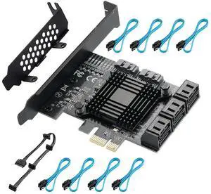PCIE 1X SATA Card 8 Ports,with 8 SATA Cables and Low Profile Bracket, PCIE to SATA 3.0 6 Gbps Controller, PCIE to SATA Expansion Card,SATA Controller,SATA PCIE Card,ASM1064+JMB575 Chips