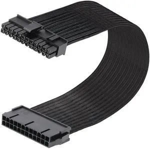 Vszerda ATX 24 Pin Motherboard Power Supply Sleeved Cable, ATX PSU Extension Wire, 24 Pin Male (4+20) to Female, 12 inch