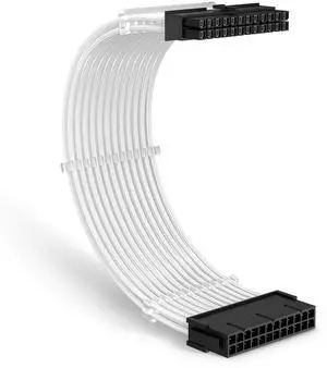 Vszerda ATX 24 Pin Power Supply Sleeved Cable, 11.8 inch 24 Pin Male to Female Braided Extension Cord with 3 Cable Combs for ATX Motherboard, White