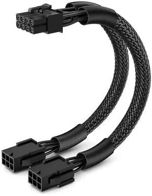Vszerda PCIe Power Adapter Cable, Dual 6 Pin Female to 8 Pin Male, Braided Sleeve, 9 Inch, GPU Connector for Graphics Card Power Supply, 1Pack
