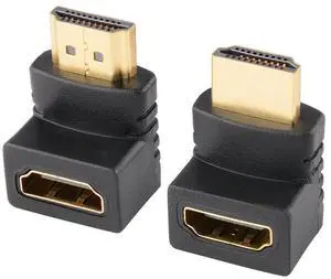 Vszerda 90 & 270 Degree HDMI Adapter (2 Pack), Gold Plated Right Angle Male to Female HDMI Adapter