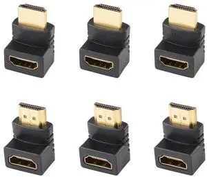 Vszerda 90 & 270 Degree HDMI Adapter (6 Pack), Gold Plated Right Angle Male to Female HDMI Adapter