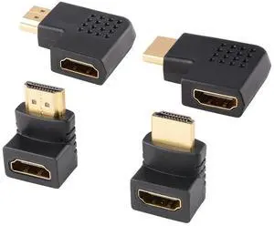 Vszerda HDMI Angled Adapter Combo, 4 Pcs Male to Female 90 Degree and 270 Degree Right Angle and 90 Degree Left and Right Angled Vertical Flat HDMI Adapter with Gold Plated Connectors