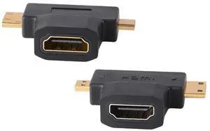 Vszerda 2 in 1 HDMI Adapter, 2 Pack Mini and Micro Male to HDMI Female Universal T Adapter with Gold Plated Connectors