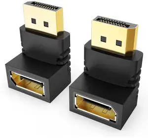 Vszerda 90 Degree and 270 Degree DisplayPort Adapters, 2-Pack Gold-Plated Right Angle Male to Female DisplayPort Convertor 4K DP to DP Adapter