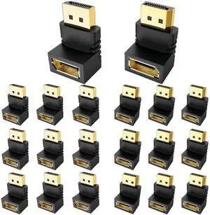 Vszerda 90 Degree and 270 Degree DisplayPort Adapters, 20-Pack Gold-Plated Right Angle Male to Female DisplayPort Convertor 4K DP to DP Adapter