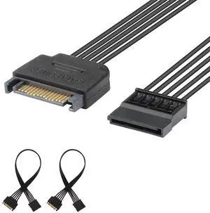 Vszerda 15 Pin SATA Power Extension Cable (2 Pack), Sata Male to Female Cable, Sata Power Cable Extension, 10 inch, Black