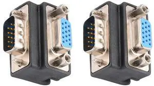 Vszerda DB15 90 Degree VGA 15 Pin Adapter (2 Pack), D sub 15 Nickel Coated Connector Right Angle Male to Female VGA 15 Pin Adapter Coupler Converter