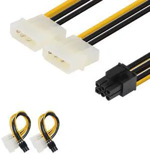 Vszerda 6 Pin PCIe to 2 x 4 Pin Molex LP4 Power Cable Adapter, PCI Express Power Cable Video Card Adapter Connects, 2 Molex to 6 Pin PCIe (2 Pack), 6 inch / 15 cm, Black